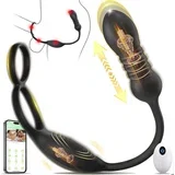 Thrusting Prostate Massager & Vibrating Cock Ring with Remote & App Black