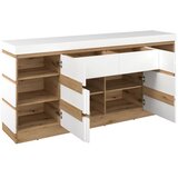 Modern Living Široka Komoda Calabria, Bela, Barva Hrasta | Shoptok.si