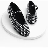 Marjin Women's Helmet and Stone Ballet Flat Shoes Mary Jane Tevila Black Cene