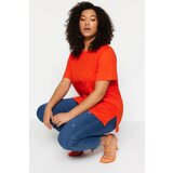 Trendyol Curve Plus Size T-Shirt - Red - Relaxed fit Cene