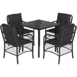  5-dijelni vrtni blagovaonski set s jastucima od poliratana crni Crna Dužina stola 80 cm | shoptok.hr