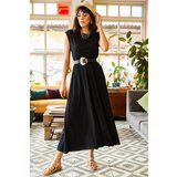 Olalook Women's Black Elastic Waist Bat Combed Combed Dress | shoptok.hr