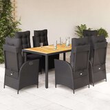  Vrtna garnitura - 7-dijelni vrtni blagovaonski set s jastucima crni od poliratana - Crna Dužina stola 150 cm 6 | shoptok.hr