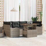 vidaXL 7-delni vrtni sofa set s blazinami siva poli ratan akacija | Shoptok.si