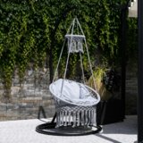 Kondela Viseči gugalni stol z resicami, siv, DELUS | Shoptok.si