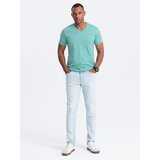 Ombre Men's BASIC classic cotton T-shirt with a v-neck - turquoise | Shoptok.si