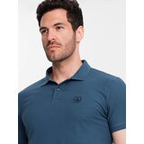 Ombre BASIC men's single color pique knit polo shirt - dark blue Cijene
