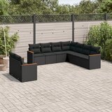 Maison Chic Seti vrtnega pohištva - Vrtna garnitura - Vrtni pohištvo set 9-delna z blazinami črn poli ratan, (21804320) | Shoptok.si