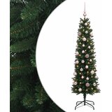  Umjetno usko božićno drvce s kuglicom 150 cm 150 LED lampica - 150 cm s LED-ima i ružičastim lopticama Zelena | shoptok.hr