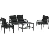  4-dijelni set vrtnih sofa od poliratana s jastucima crni | shoptok.hr