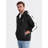 Ombre Men&#039;s unbuttoned hooded sweatshirt with piping - black cijene