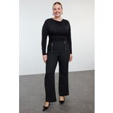 Trendyol Curve Black High Waist Ornamental Zipper Woven Plus Size Flare Trousers | Shoptok.si