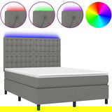vidaXL Box spring postelja z vzmetnico LED temno siva 140x200 cm blago, (20724724) Cene