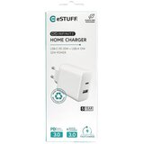Estuff polnilnik Infinite USB-C 20W, USB-A, 12W, blister, bel, ES637031 | Shoptok.si