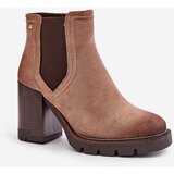 VINCEZA Warm Women's Heeled Boots Made of Eco Suede Beige 58356 | shoptok.hr