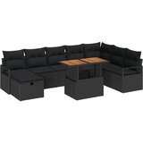 vidaXL 9-delni set vrtne sofe z blazinami črn poli ratan, 2-sedežna vrtna sofa z blazinami črn poli ratan | Shoptok.si