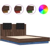 Furnova Posteljni okvir z vzglavjem in LED rjavi hrast 135x190 cm, (21934470) | Shoptok.si