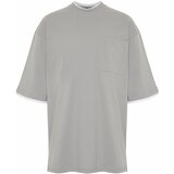 Trendyol Men's Gray Oversize Pocket Piece Detailed 100% Cotton T-Shirt Cene