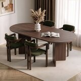 Hanah home trpezarijski set Aleria, ovalni sto i 4 stolice sa rukonaslonima, orah Milano i tamni orah, zelena šenil tkanina | Eponuda.com