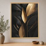 Wallxpert uramljena slika na platnu Cc-D-Ah-1013, zlatni i crni listovi na tamnoj pozadini, 70 x 95 cm | Eponuda.com