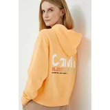 Calvin Klein Jeans Pamučna dukserica za žene, boja: narančasta, s kapuljačom, s tiskom