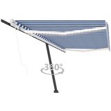 vidaXL Avtomatska tenda LED + senzor 500x300 cm modra in bela Cene