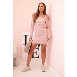 Kesi Women's cotton dress with off-the-shoulder design and OFFLINE print dark powder pink | shoptok.hr