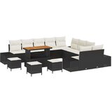  14-delni vrtni sofa komplet z blazinami črn poli ratan akacija | Shoptok.si