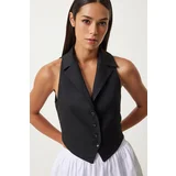 Happiness İstanbul Women's Black Shawl Collar Woven Vest