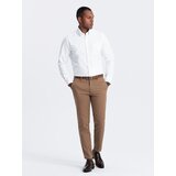 Ombre Men's classic cut chino pants with fine texture - brown | Shoptok.si