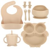  Silikonski pribor u obliku sove, 9 el. bež | shoptok.hr