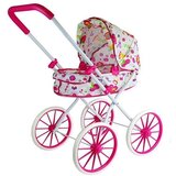 Lean_Toys Retro voziček za punčke z velikimi kolesi in rožami | Shoptok.si
