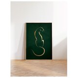 Wallxpert uramljena slika 115223, zlatna linijska silueta pantera na tamnozelenoj pozadini, 50 x 70 cm, ram u boji prirodnog drveta Cene
