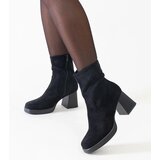 Gemre Black block-heeled ankle boots with square toe eco-suede Rumaila | Shoptok.si