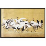  Plakat Japanese Cranes - a flock of birds against a golden background based on the painting of Ishida Yūtei 60x40 Crni okvir | shoptok.hr