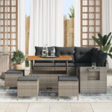 vidaXL 9-dijelni vrtni set sofa s jastučićima Siva Poli ratan Akacija | shoptok.hr