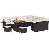  12-dijelni vrtni sofa set s jastučićima crni poli ratan akacija Vrtna garnitura - 3-dijelni vrtni blagovaonski set s jastučićim Cijene