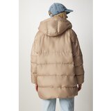  Women's Beige Hooded Oversized Puffy Coat | Eponuda.ba
