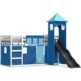  Krevet na kat s toboganom i zavjesama plavi 90 x 200 cm | shoptok.hr