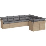 vidaXL Vrtna garnitura 9-delna z blazinami bež poli ratan, (21034459) | Shoptok.si