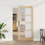 vidaXL Drsna vrata s kompletom strojne opreme 78x202 cm trdi les Pine, Notranja vrata z steklom 'ORKDAL'78x202x4 cm trdi les Pine Cene