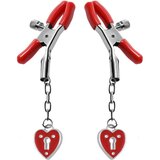 Master Series Crimson Tied Charmed Heart Padlock Nipple Clamps Red | shoptok.hr