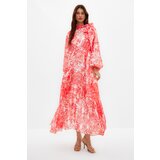 Trendyol Red Floral Pattern Lined Long Chiffon Evening Dress Cijene