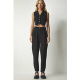 Happiness İstanbul Women's Black Stylish Woven Pants with Buttons Cene