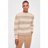 Trendyol beige men's panel-knit crew neck knitwear sweater | ePonuda.com