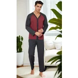 Dewberry J5629 Mens Buttoned Long Sleeve Pyjama Set-BORDEAUX