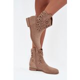 Boto Women's Boots With Perforated Pattern On Flat Heel Eco Suede Beige Athera | Shoptok.si
