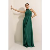 By Saygı Halterneck Lined Glittery Long Dress Emerald Cene