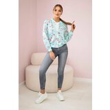 Kesi Women's floral sweatshirt with a zipper mint Cijene
