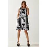 Happiness İstanbul Women's Vivid White Black Patterned Summer Bell Dress